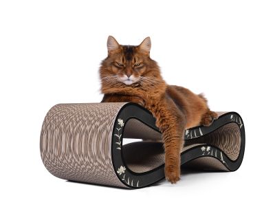CAT RACER L Design Kratzmöbel, schwarz, silberne Blumen (015)